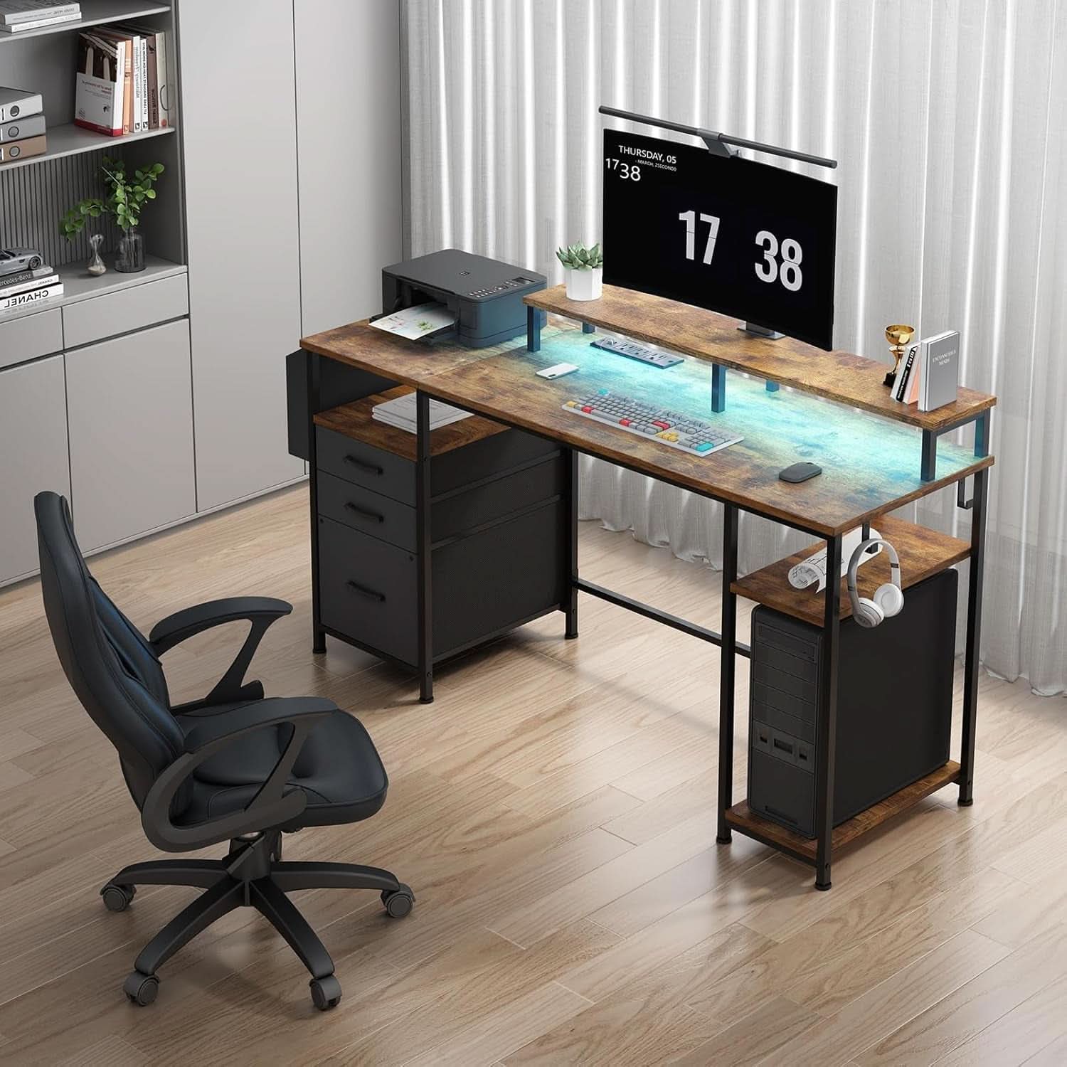 55 Inch Computer Desk With Power Outlets For Home Office