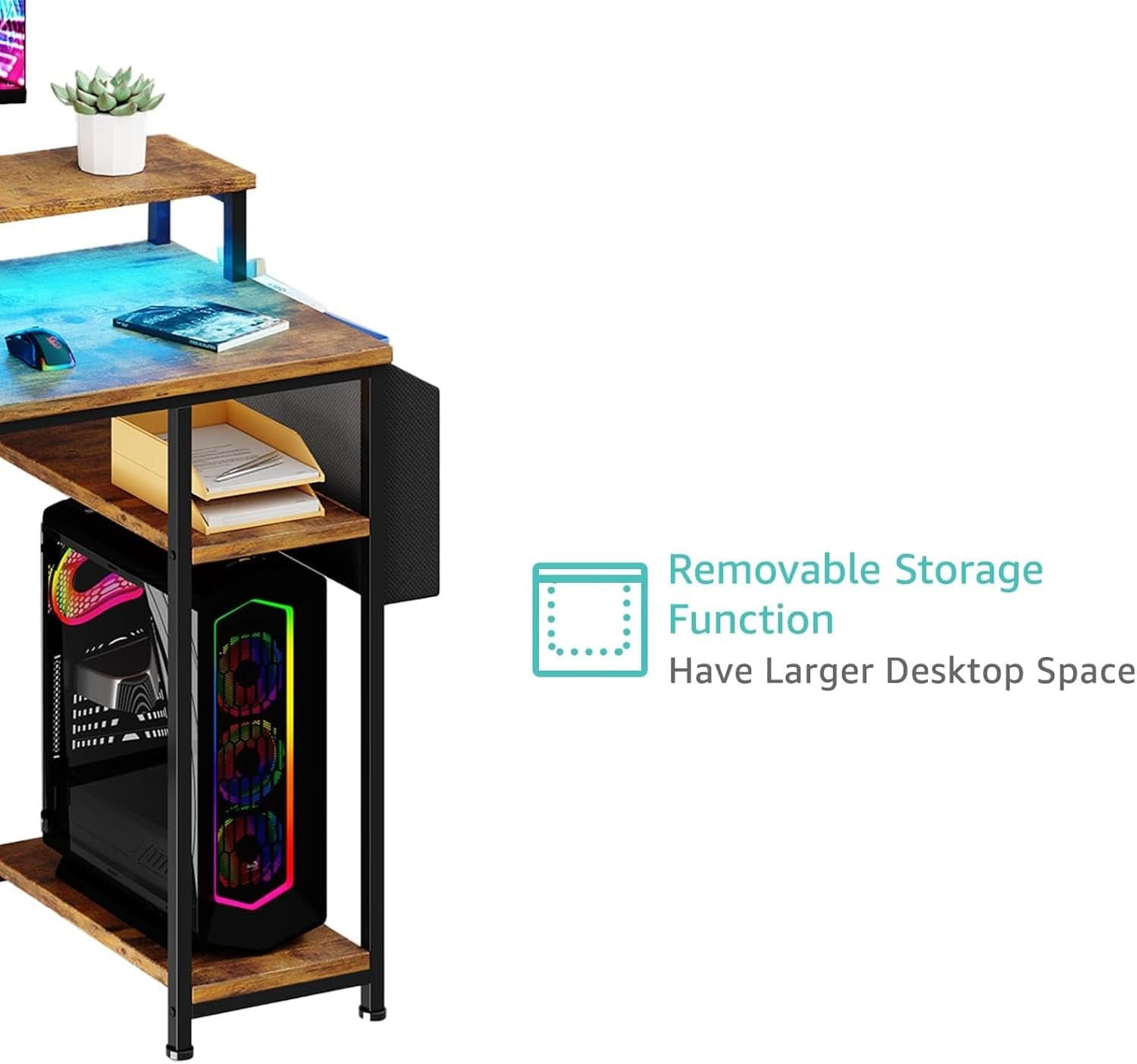 55 Inch Computer Desk With Power Outlets For Home Office