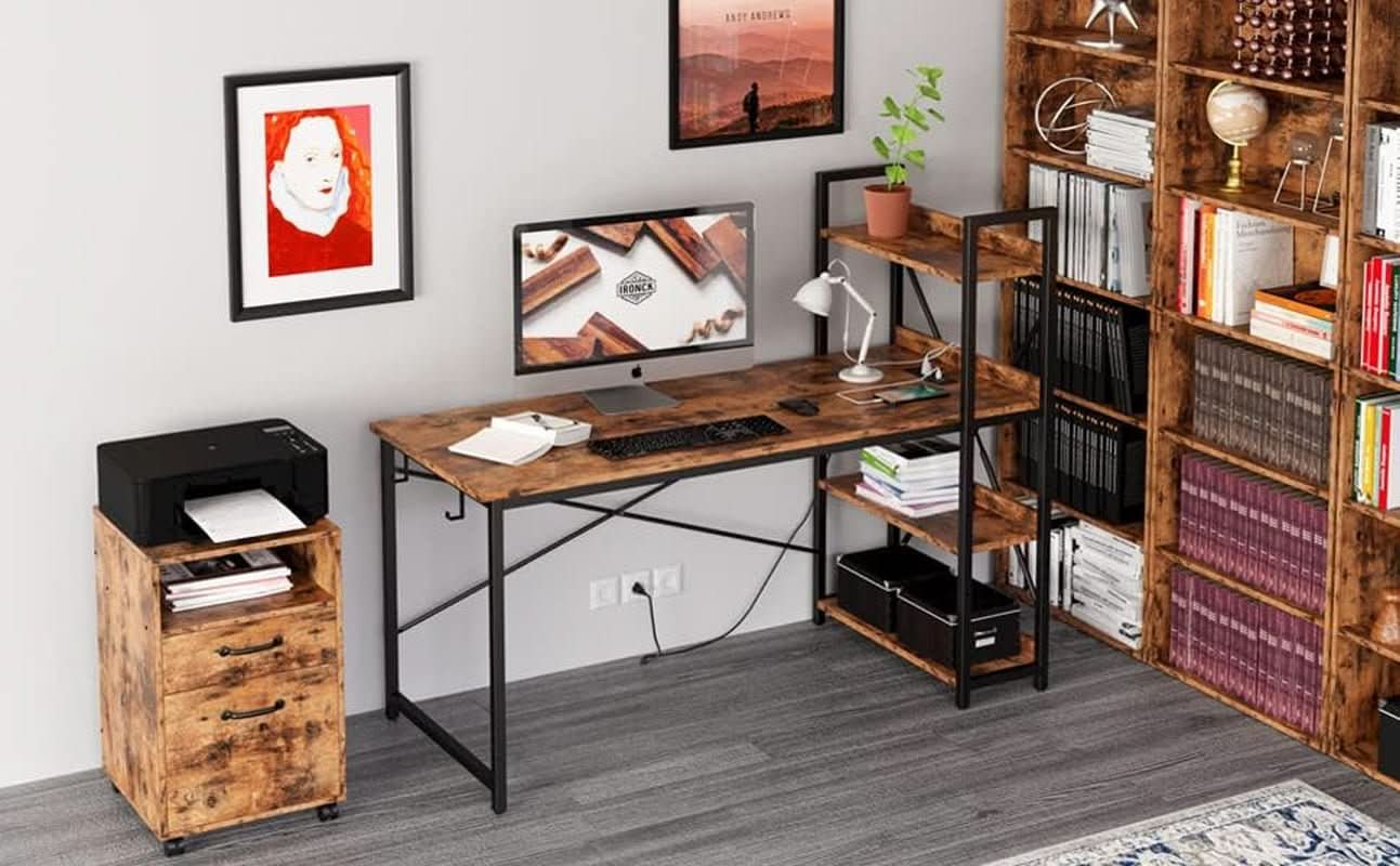 Computer Desk with Power Outlet and USB Charging Ports