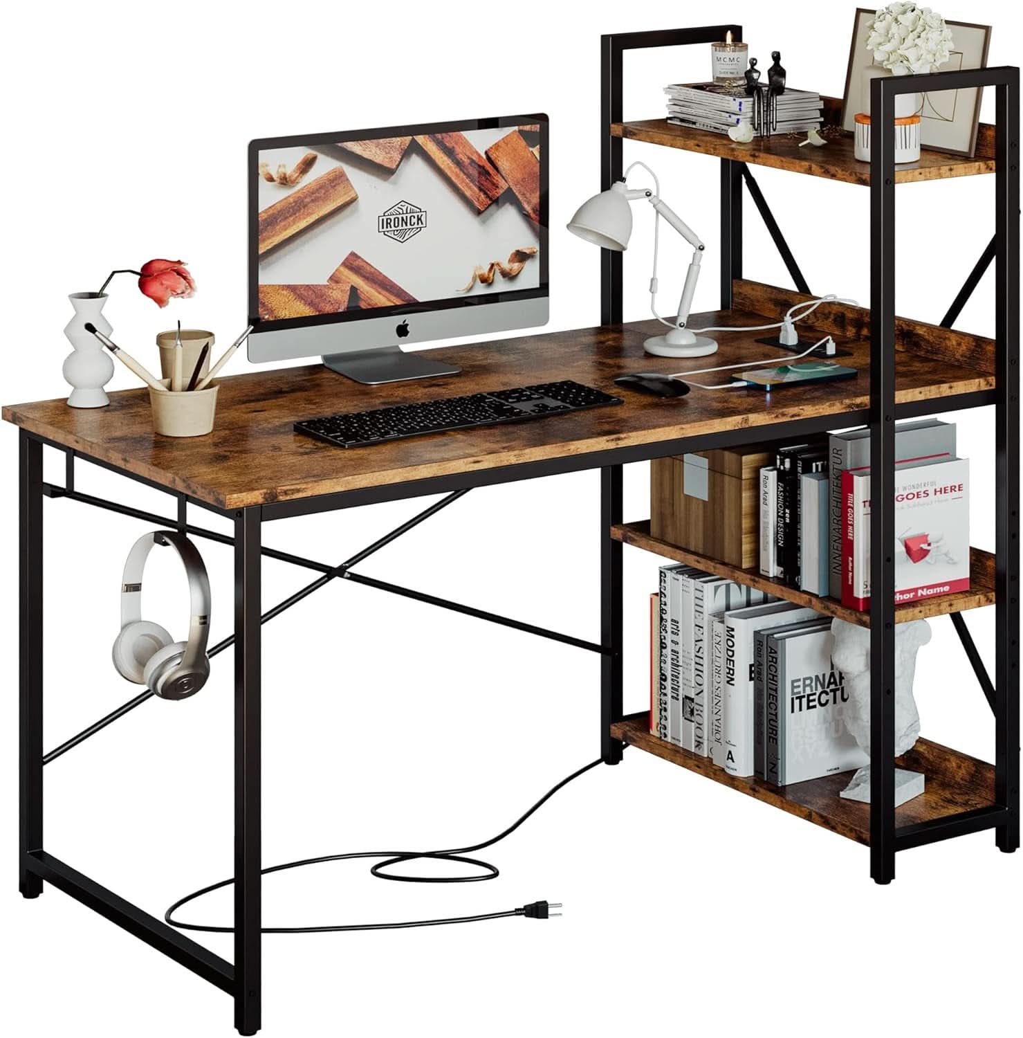 Computer Desk with Power Outlet and USB Charging Ports