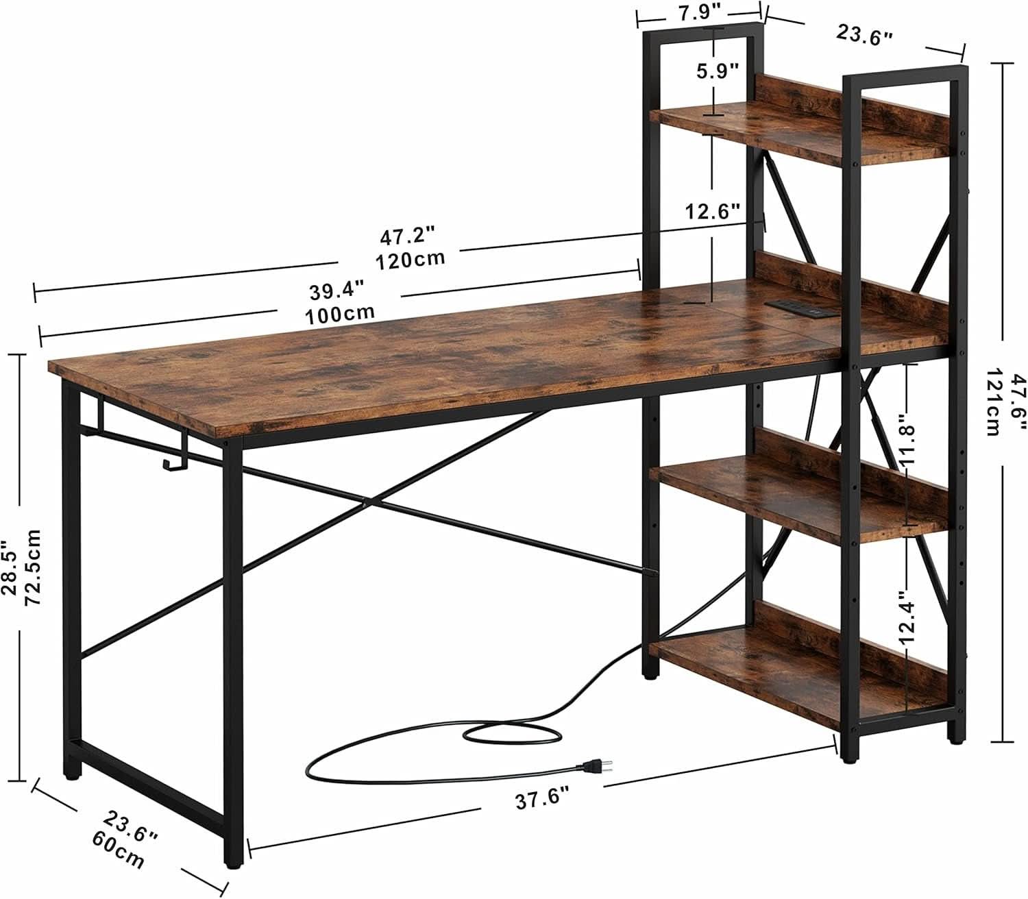 Computer Desk with Power Outlet and USB Charging Ports