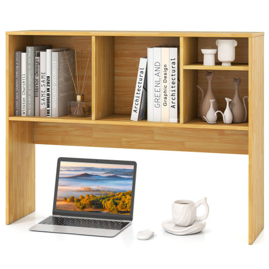 Computer Desktop Bookcase with 4 Cubbies and Open Back Compartment-Beige