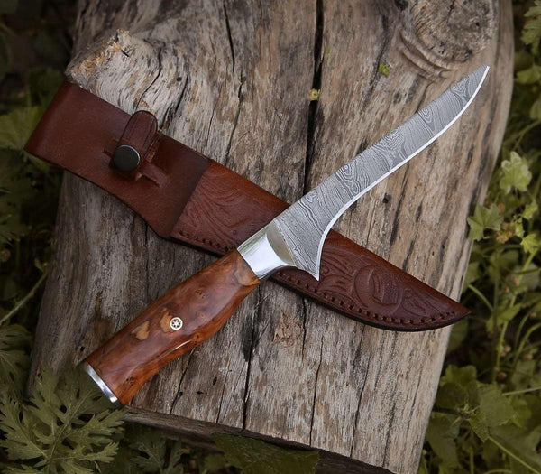 Concord Damascus Fillet Knife with Exotic Olive wood Handle - Gifts for You 'n Me