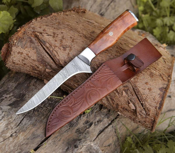 Concord Damascus Fillet Knife with Exotic Olive wood Handle - Gifts for You 'n Me