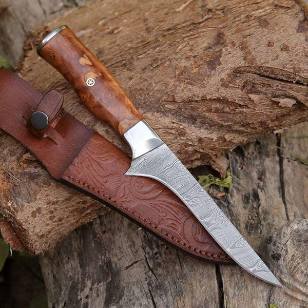 Concord Damascus Fillet Knife with Exotic Olive wood Handle - Gifts for You 'n Me