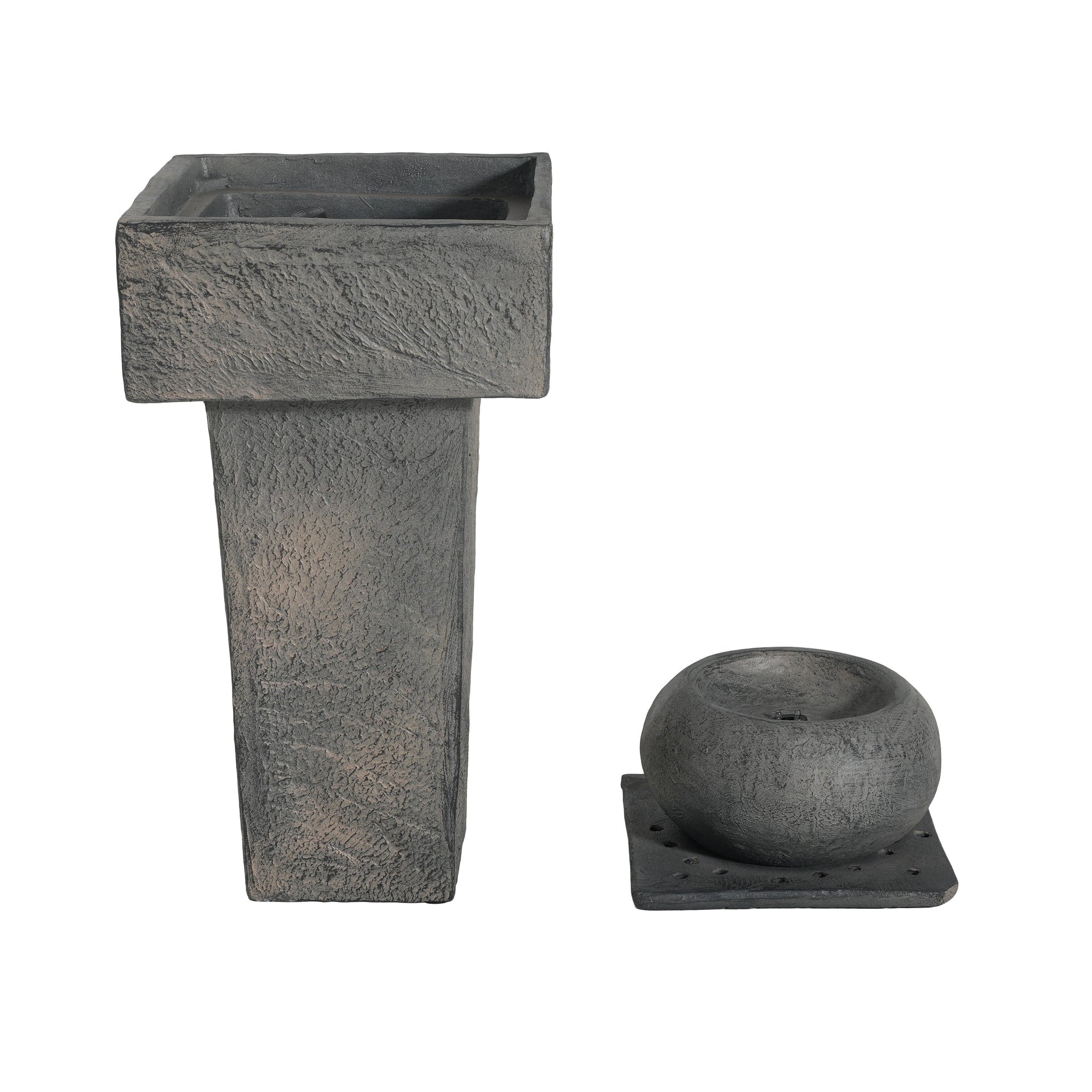Concrete Orb Column Outdoor Water Fountain with LED