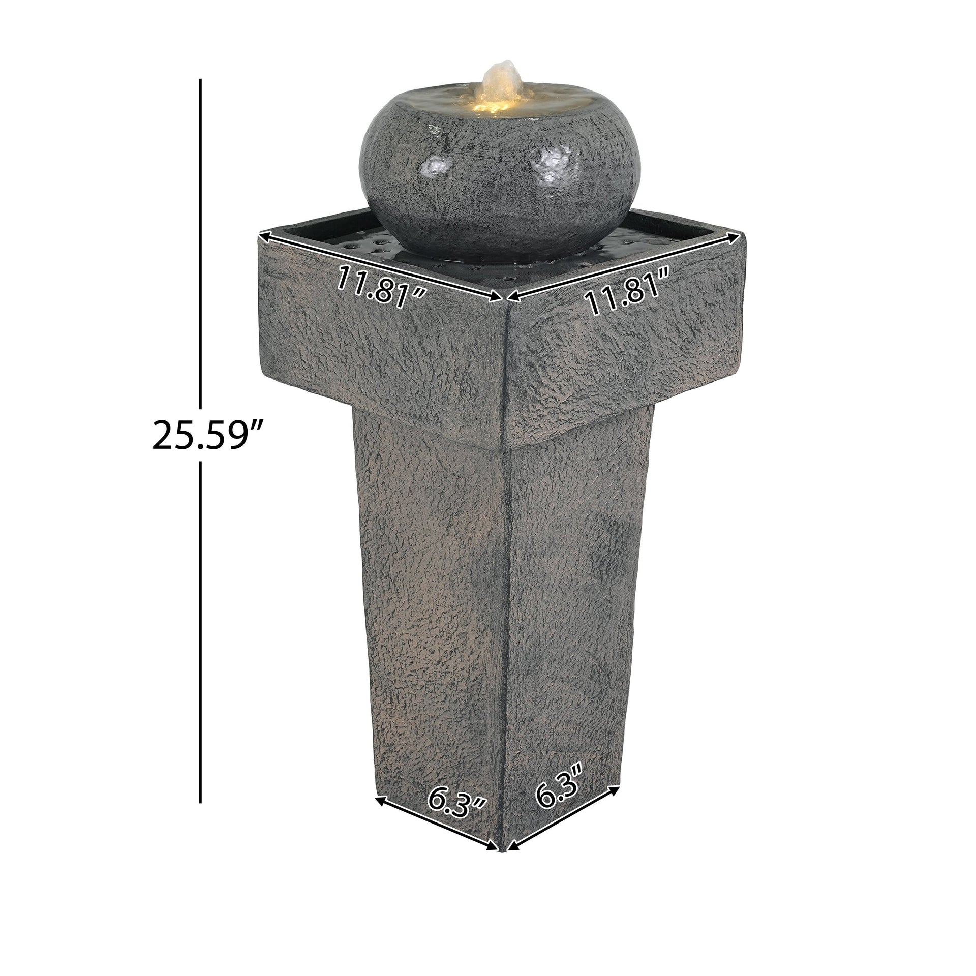Concrete Orb Column Outdoor Water Fountain with LED