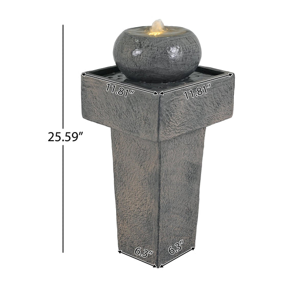 Concrete Orb Column Outdoor Water Fountain with LED