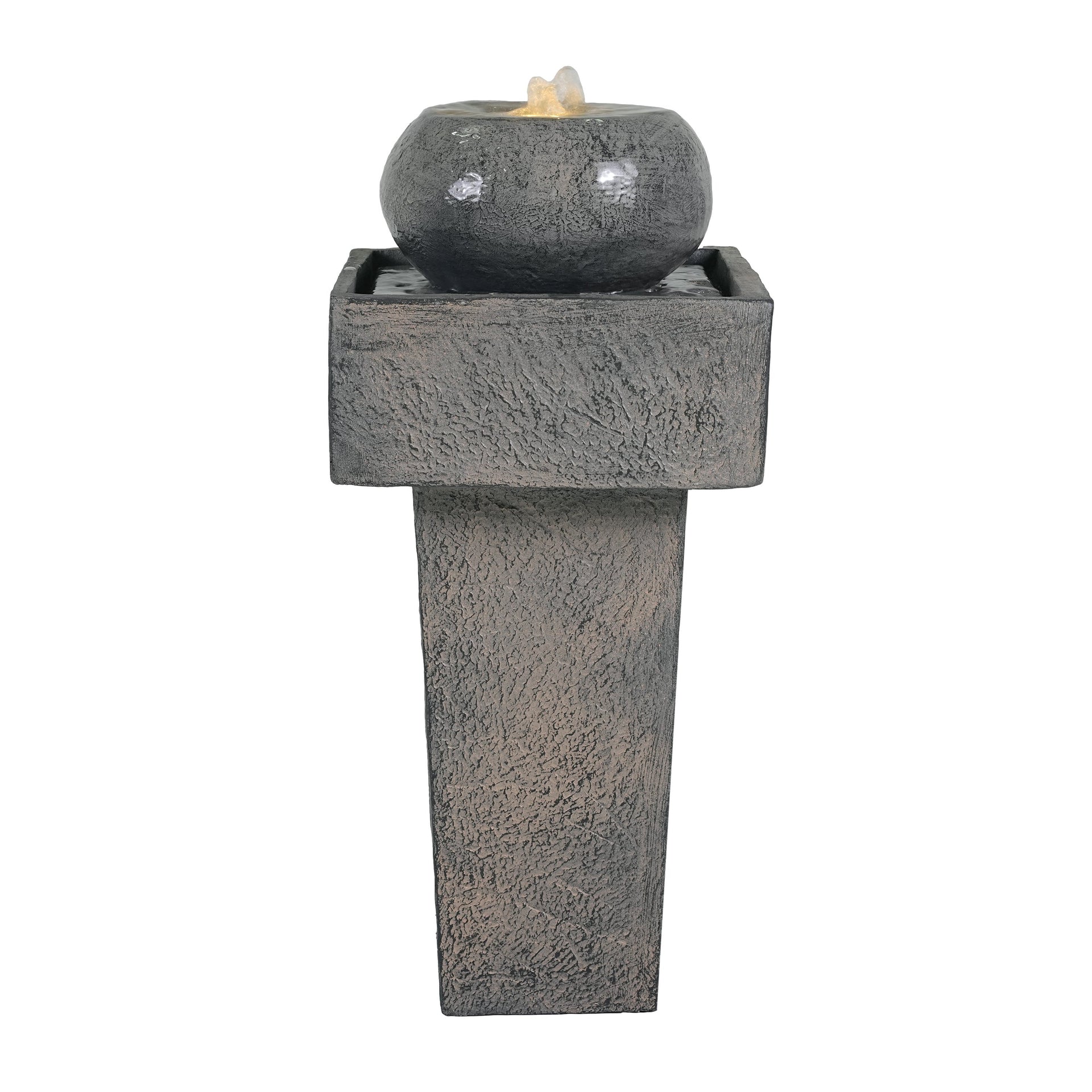 Concrete Orb Column Outdoor Water Fountain with LED