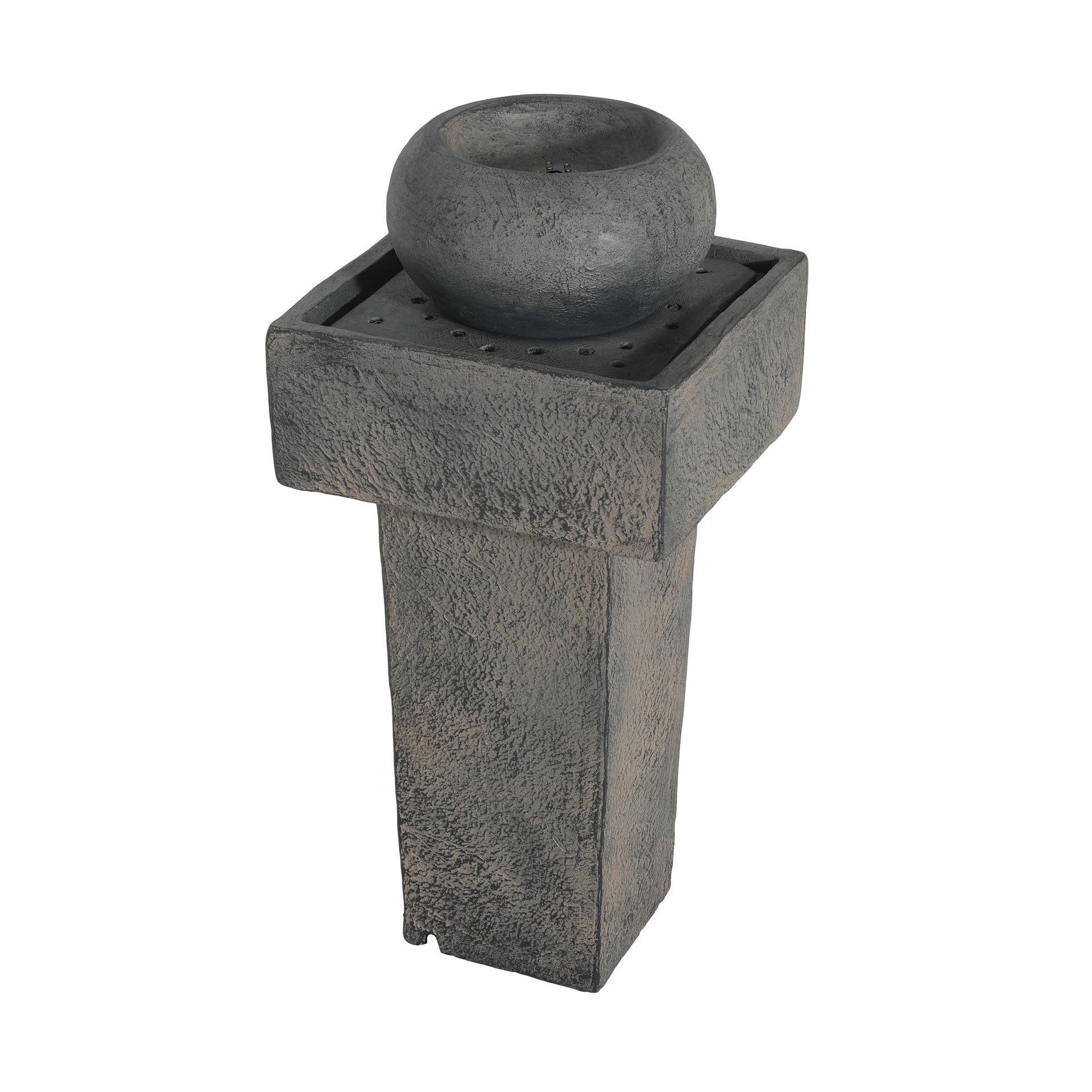 Concrete Orb Column Outdoor Water Fountain with LED