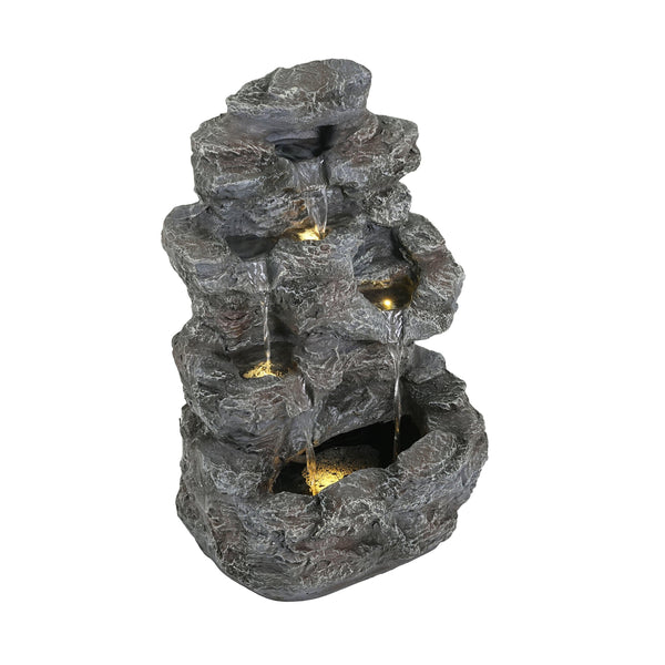 Concrete Rock Waterfall Fountain Outdoor with LED 5 Tier
