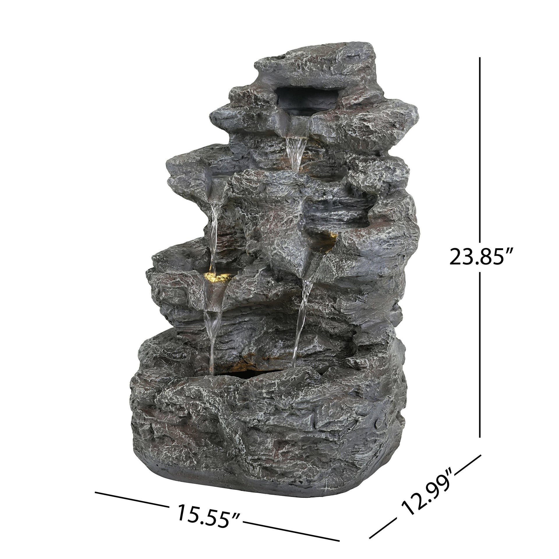 Concrete Rock Waterfall Fountain Outdoor with LED 5 Tier