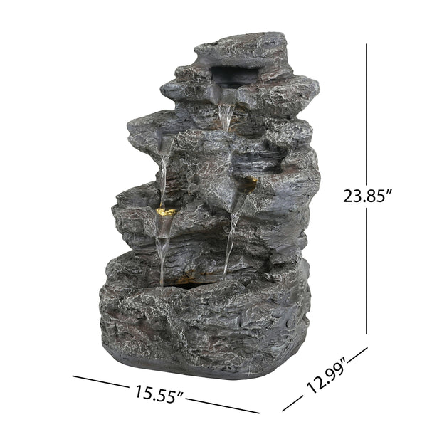 Concrete Rock Waterfall Fountain Outdoor with LED 5 Tier