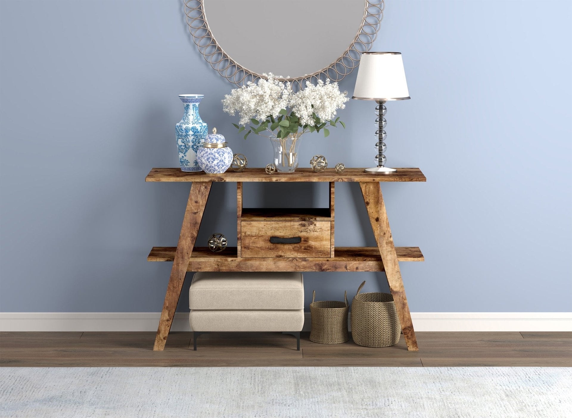 Console Sofa Table Brown Reclaimed Wood 1 Drawer 1 Shelf