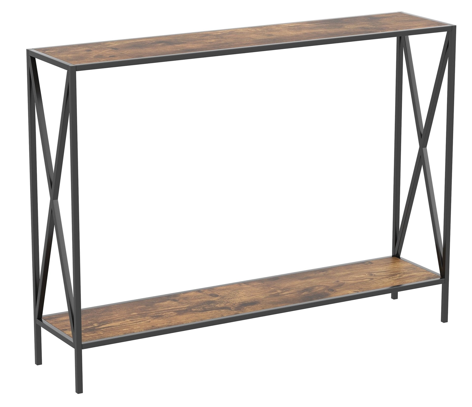 Console Sofa Table Brown Reclaimed Wood 1 Shelf Black Metal