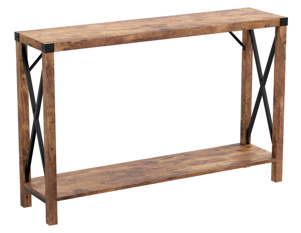 Console Sofa Table Brown Reclaimed Wood 1 Shelf Metal Sides