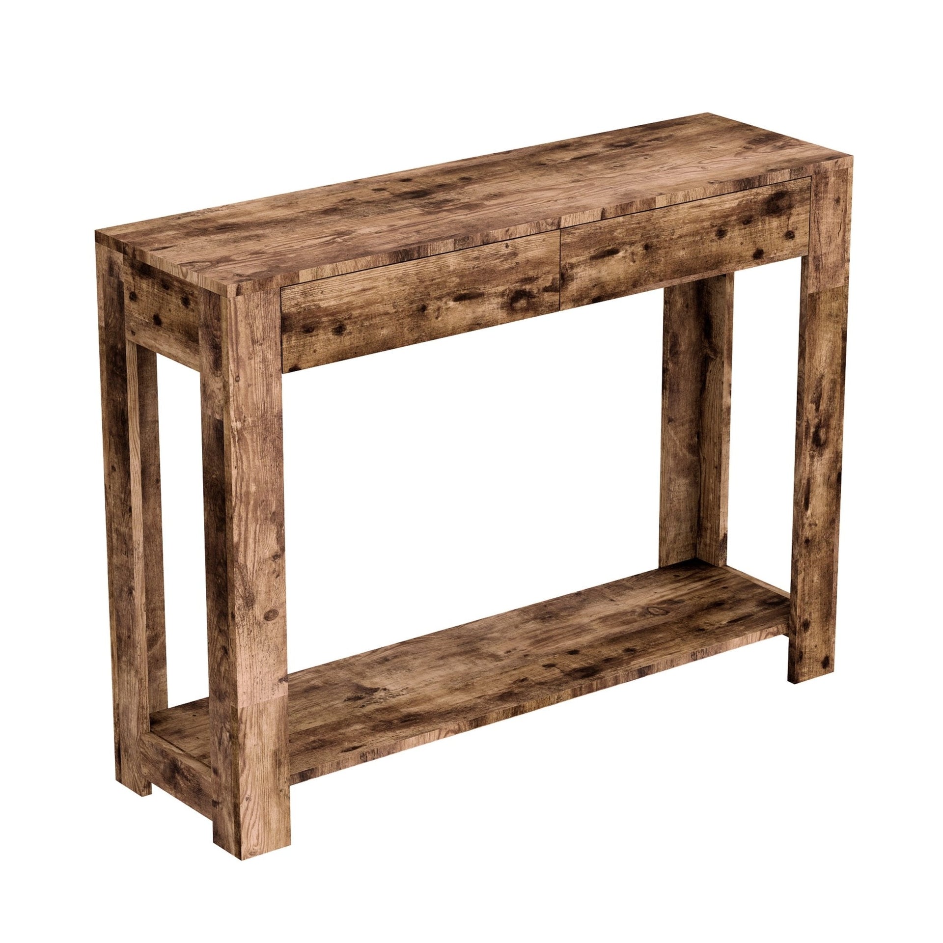 Console Sofa Table Brown Reclaimed Wood 2 Drawers 1 Shelf