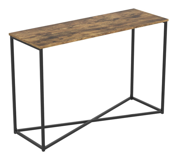 Console Sofa Table Brown Reclaimed Wood Black X Metal