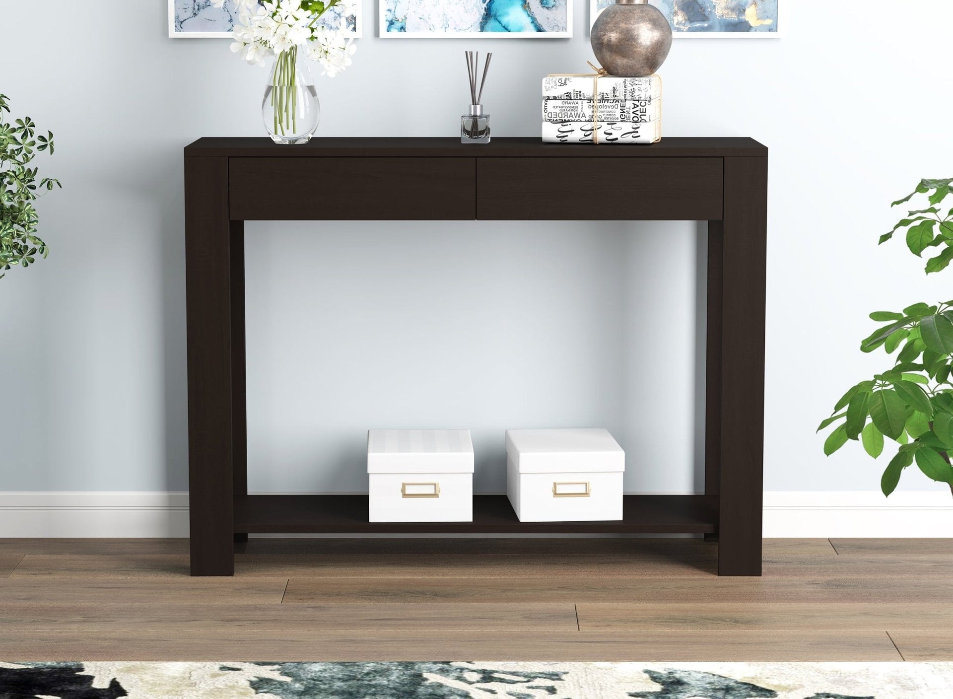 Console Sofa Table Cappuccino 2 Drawers 1 Shelf