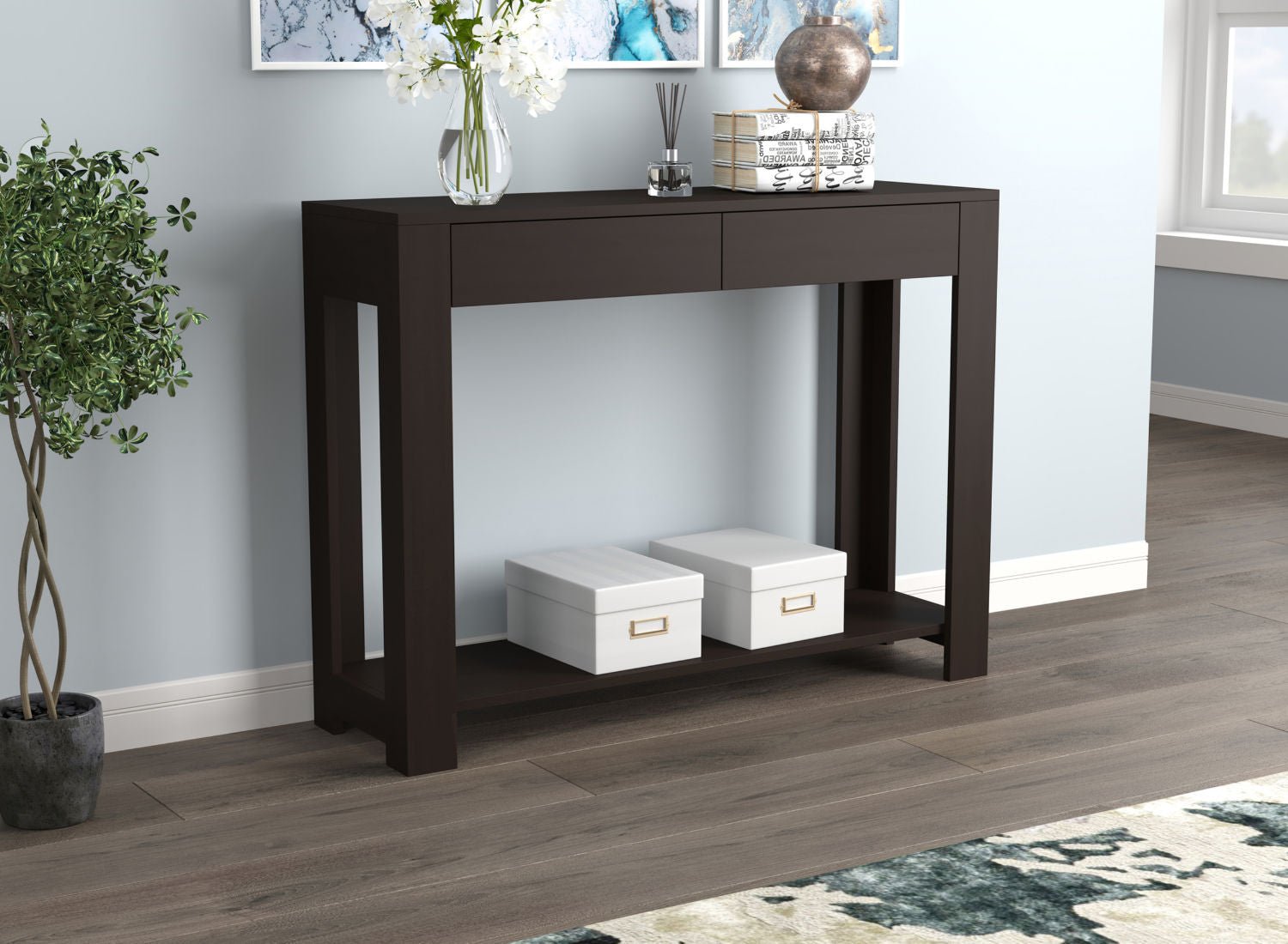 Console Sofa Table Cappuccino 2 Drawers 1 Shelf
