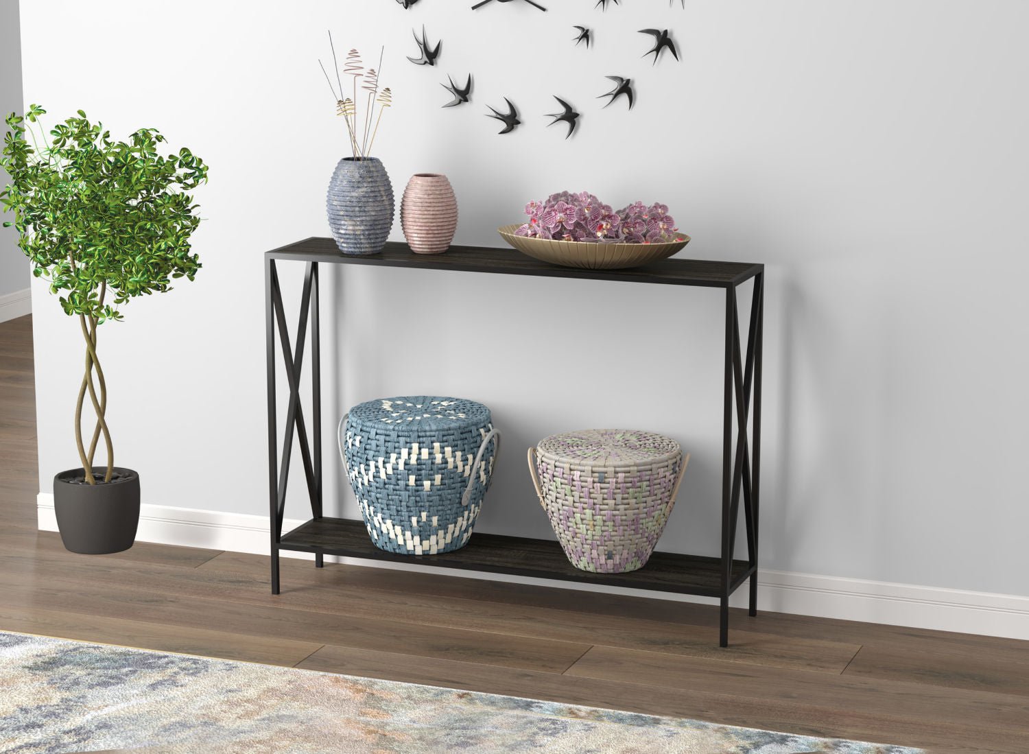 Console Sofa Table Dark Grey Wood Look 1 Shelf Black Metal
