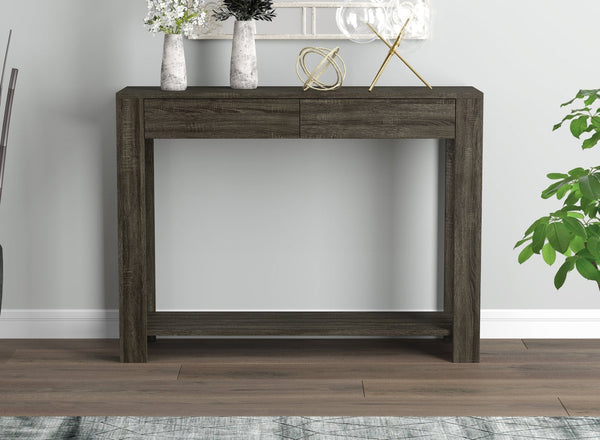 Console Sofa Table Dark Grey Wood Look 2 Drawers 1 Shelf