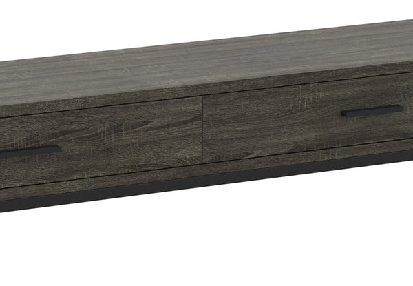 Console Sofa Table Dark Grey Wood Look 2 Drawers Black Metal Base