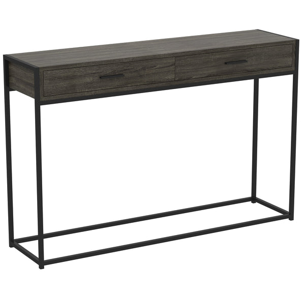 Console Sofa Table Dark Grey Wood Look 2 Drawers Black Metal Base