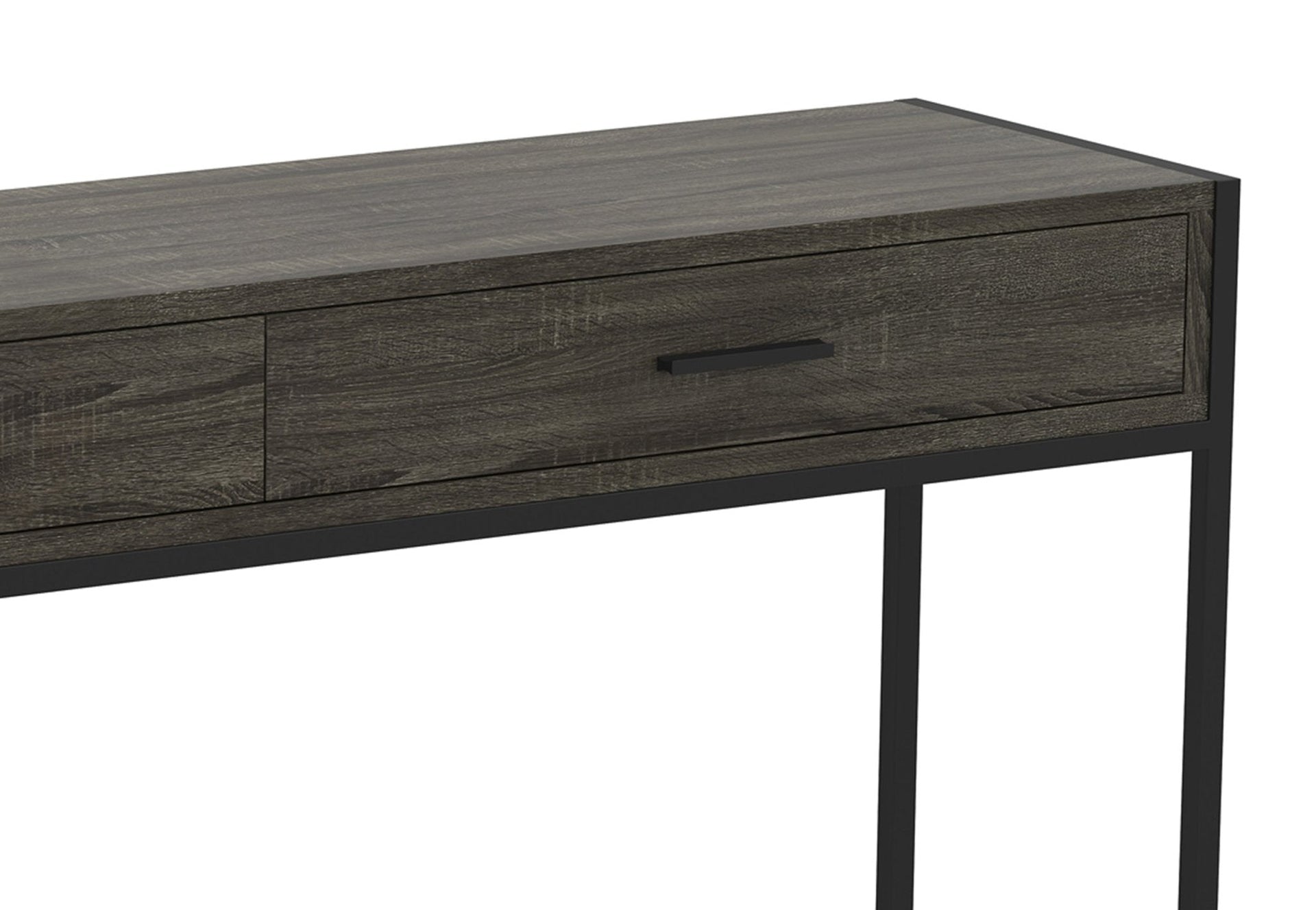 Console Sofa Table Dark Grey Wood Look 2 Drawers Black Metal Base