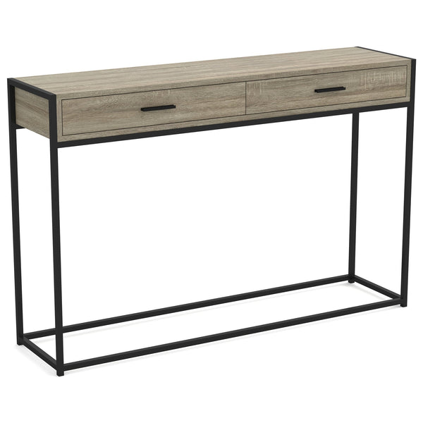 Console Sofa Table Dark Taupe 2 Drawers Black Metal Frame