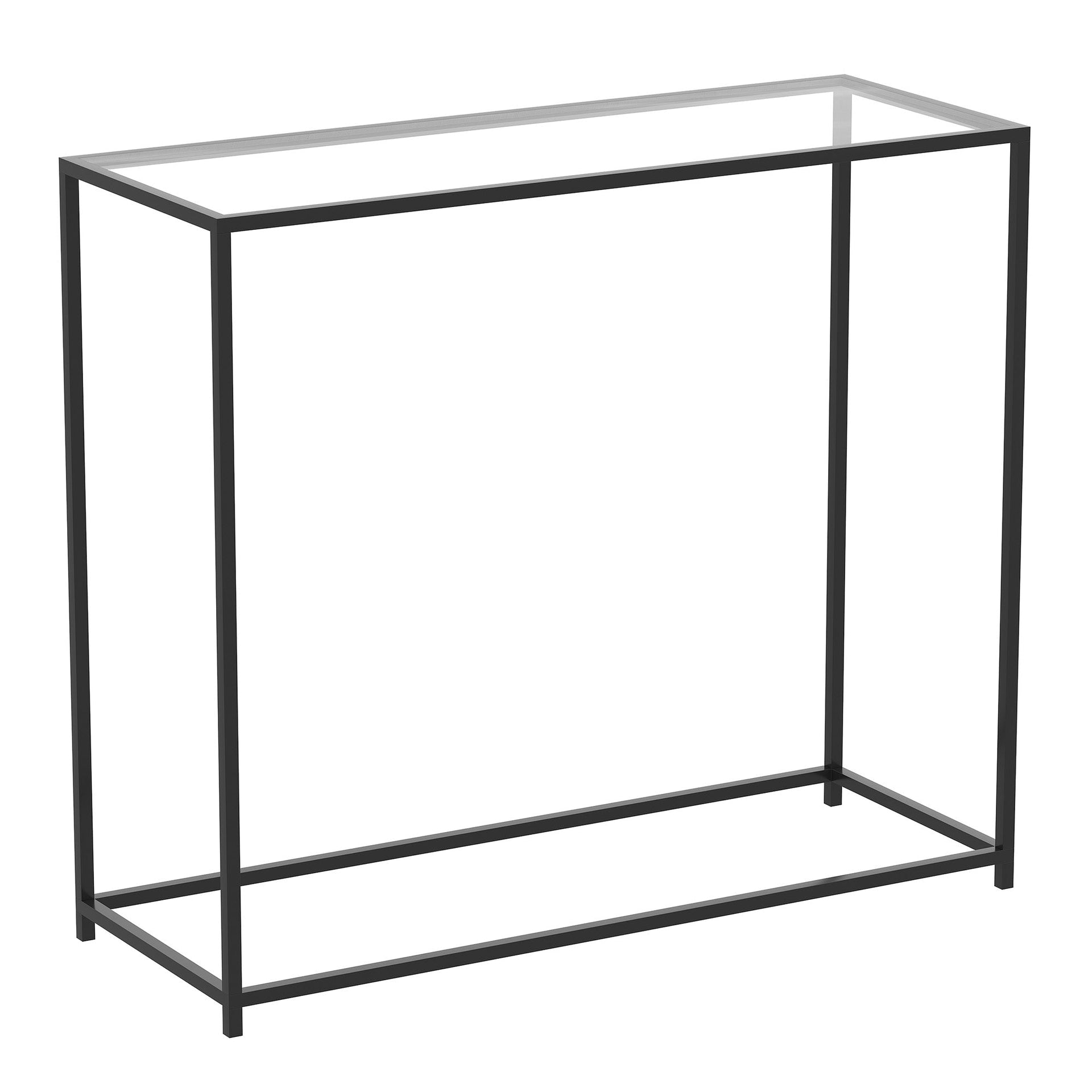 Console Sofa Table Glass Top Black Metal Base