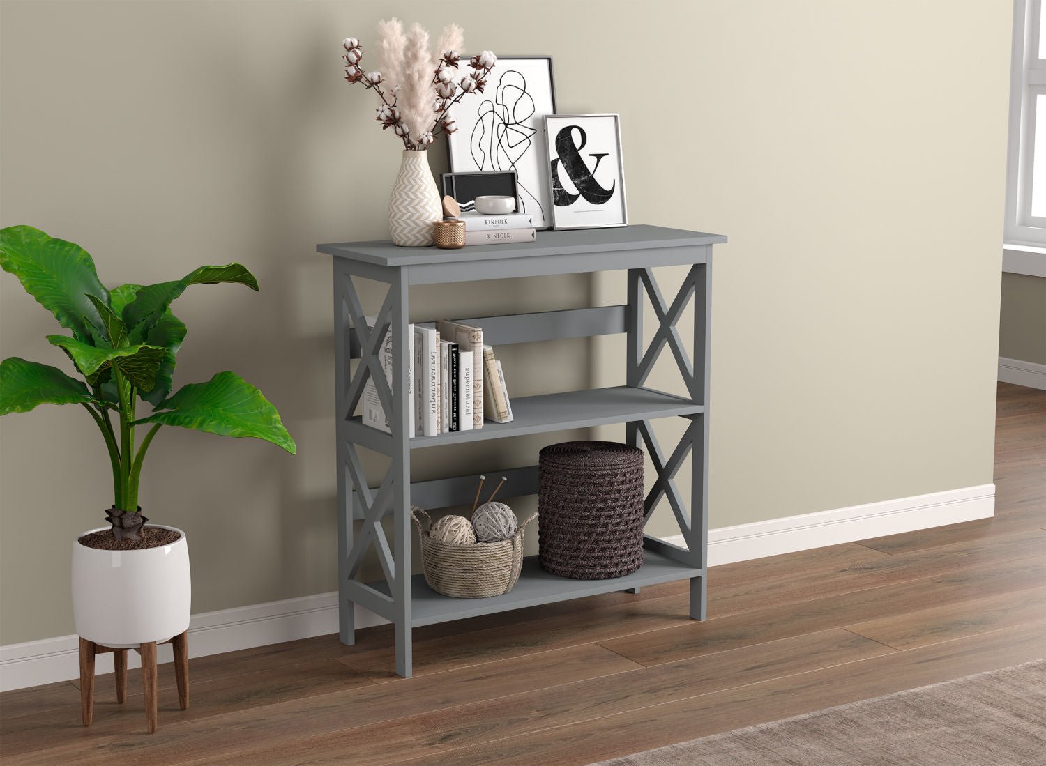 Console Sofa Table Light Grey with Dual Shelves
