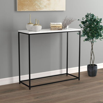 Console Sofa Table Marble Look Black Metal Base