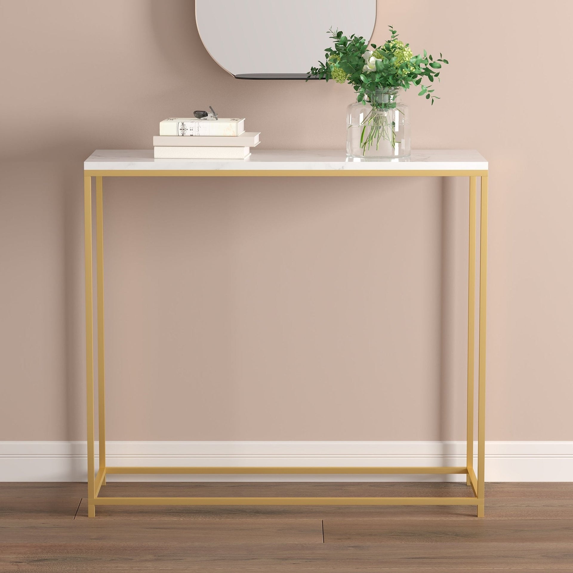 Console Sofa Table Marble Look Gold Metal Frame