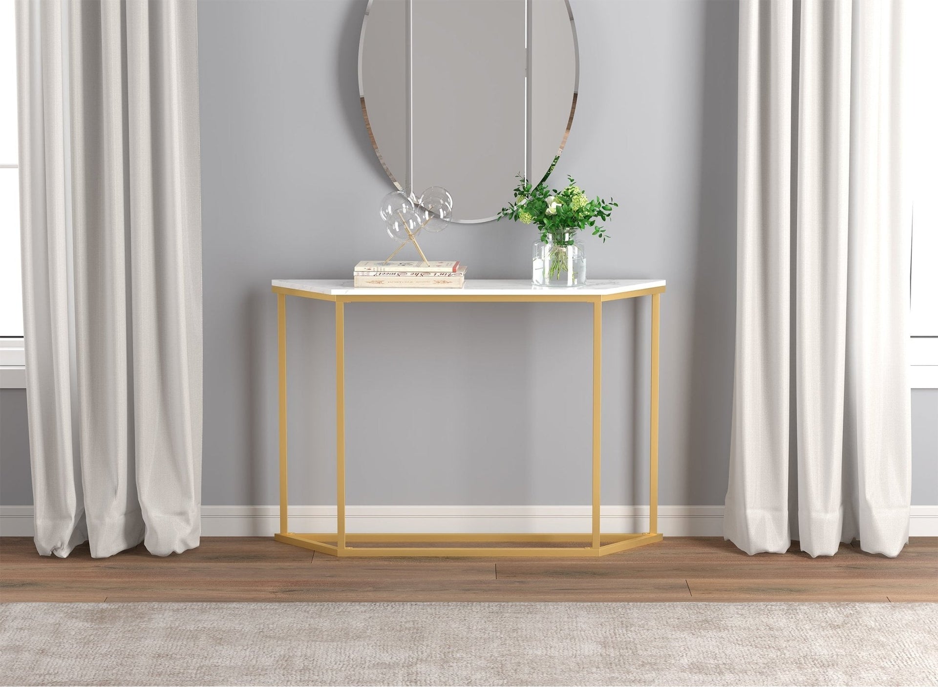 Console Sofa Table Marble Look Gold Metal Frame