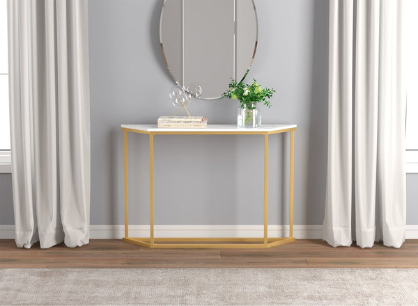 Console Sofa Table Marble Look Gold Metal Frame