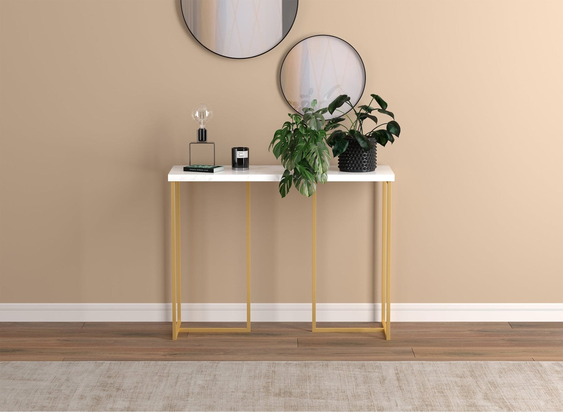Console Sofa Table Marble Look Gold Metal Frame