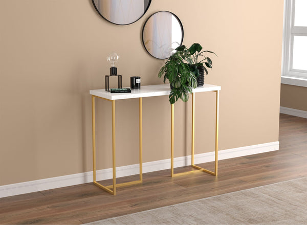 Console Sofa Table Marble Look Gold Metal Frame