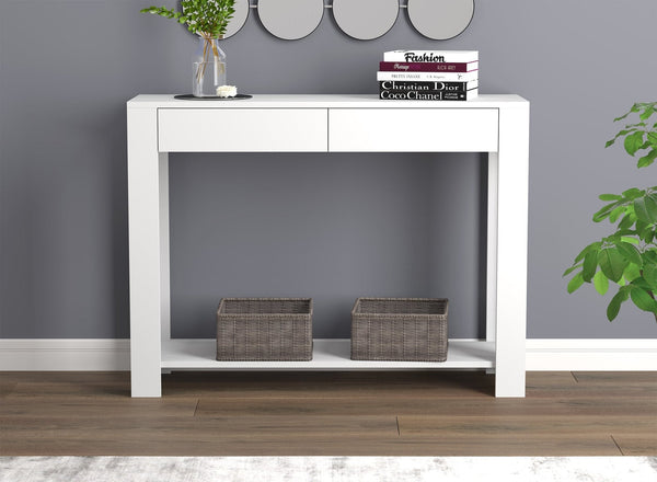 Console Sofa Table White 2 Drawers 1 Shelf