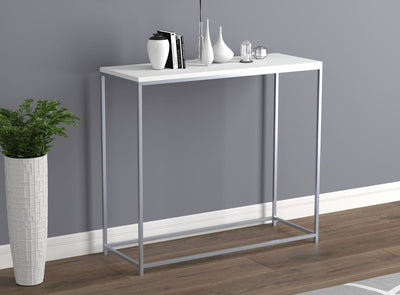 Console Sofa Table White Silver Metal Base