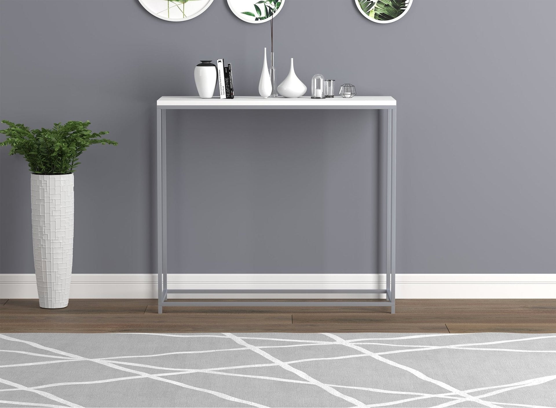 Console Sofa Table White Silver Metal Base