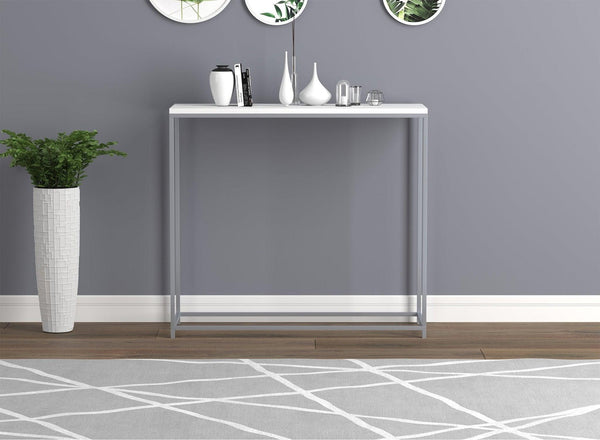 Console Sofa Table White Silver Metal Base