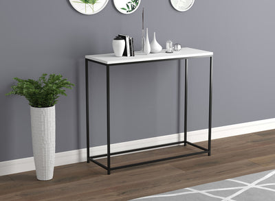 Console Sofa Table White Top Black Metal Base