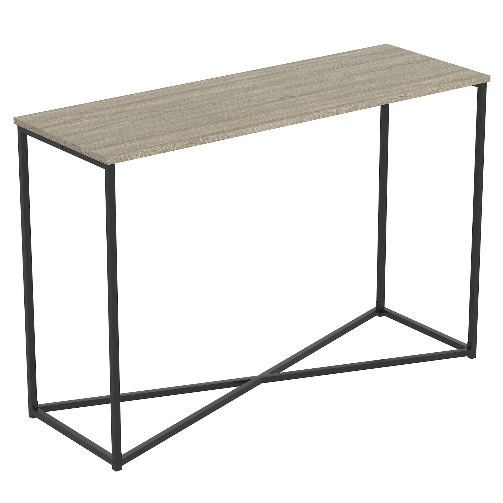 Console Sofa Table with Dark Taupe Top and Black Metal Base