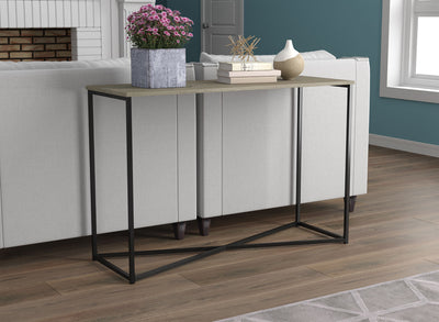 Console Sofa Table with Dark Taupe Top and Black Metal Base