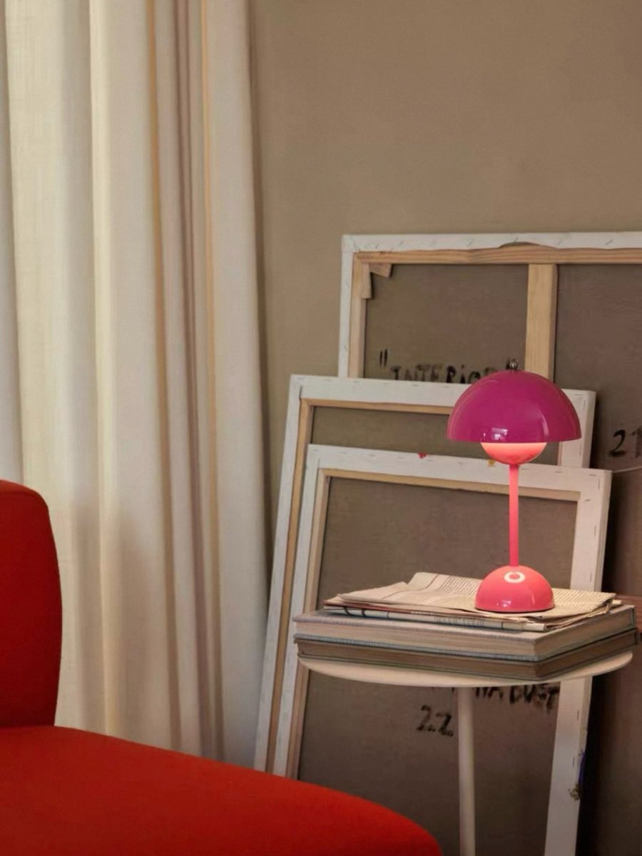 Contemporary Cordless Portable Cute Mushroom Table Lamp, Flowerpot VP9
