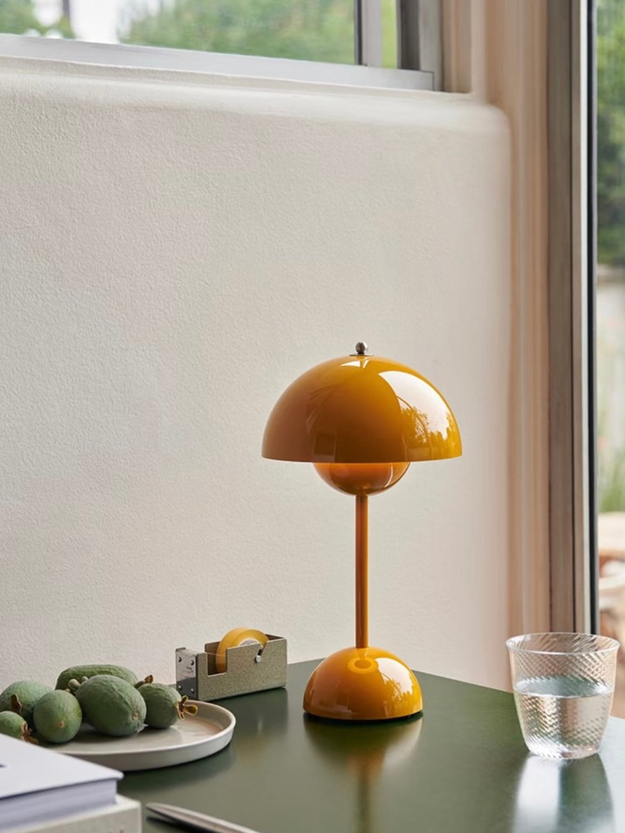 Contemporary Cordless Portable Cute Mushroom Table Lamp, Flowerpot VP9