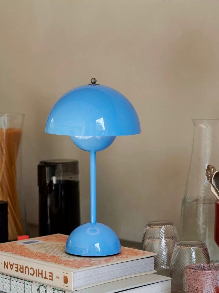 Contemporary Cordless Portable Cute Mushroom Table Lamp, Flowerpot VP9