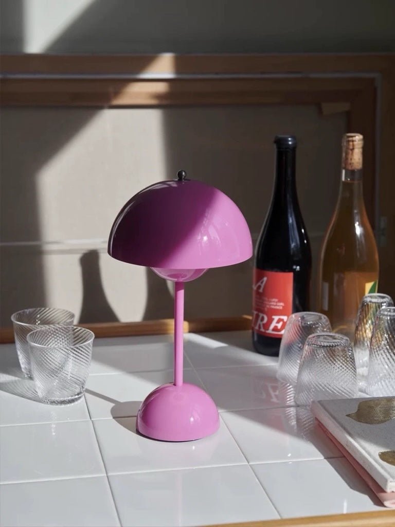 Contemporary Cordless Portable Cute Mushroom Table Lamp, Flowerpot VP9