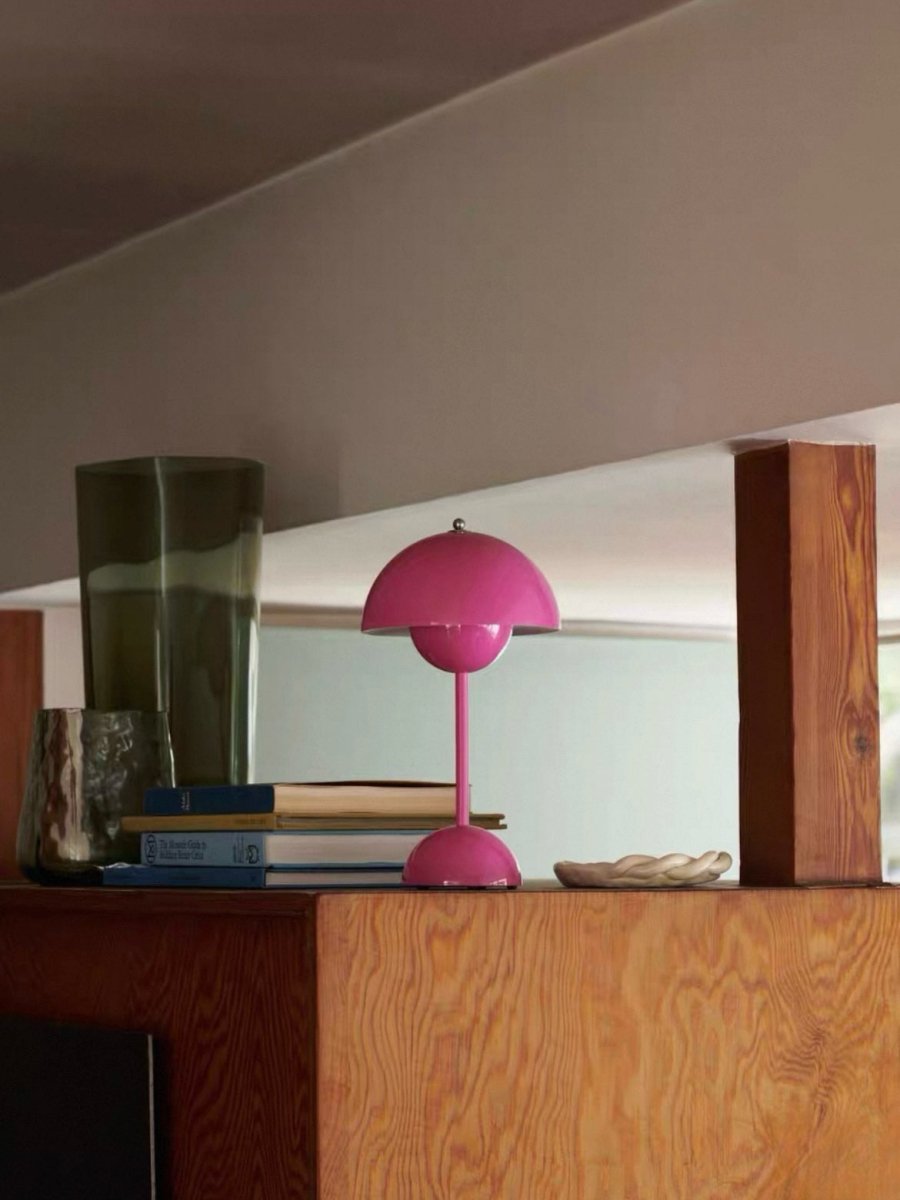 Contemporary Cordless Portable Cute Mushroom Table Lamp, Flowerpot VP9